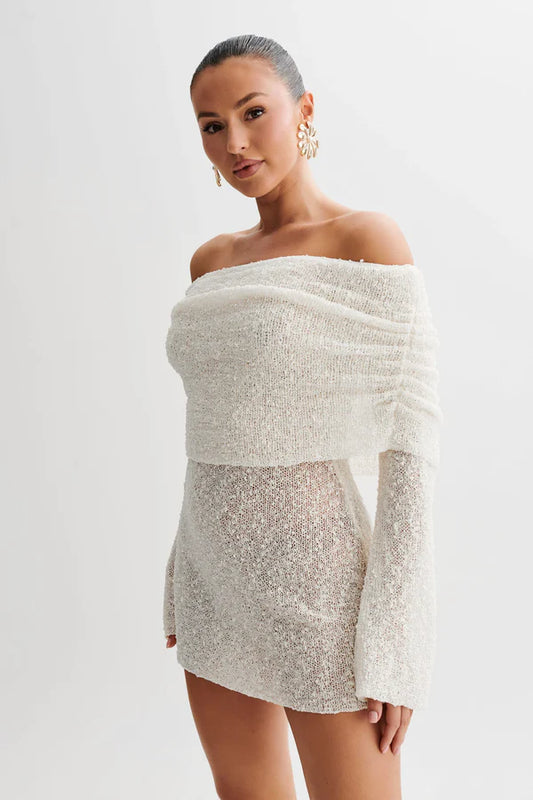 Marisol Off Shoulder Boucle Mini Dress